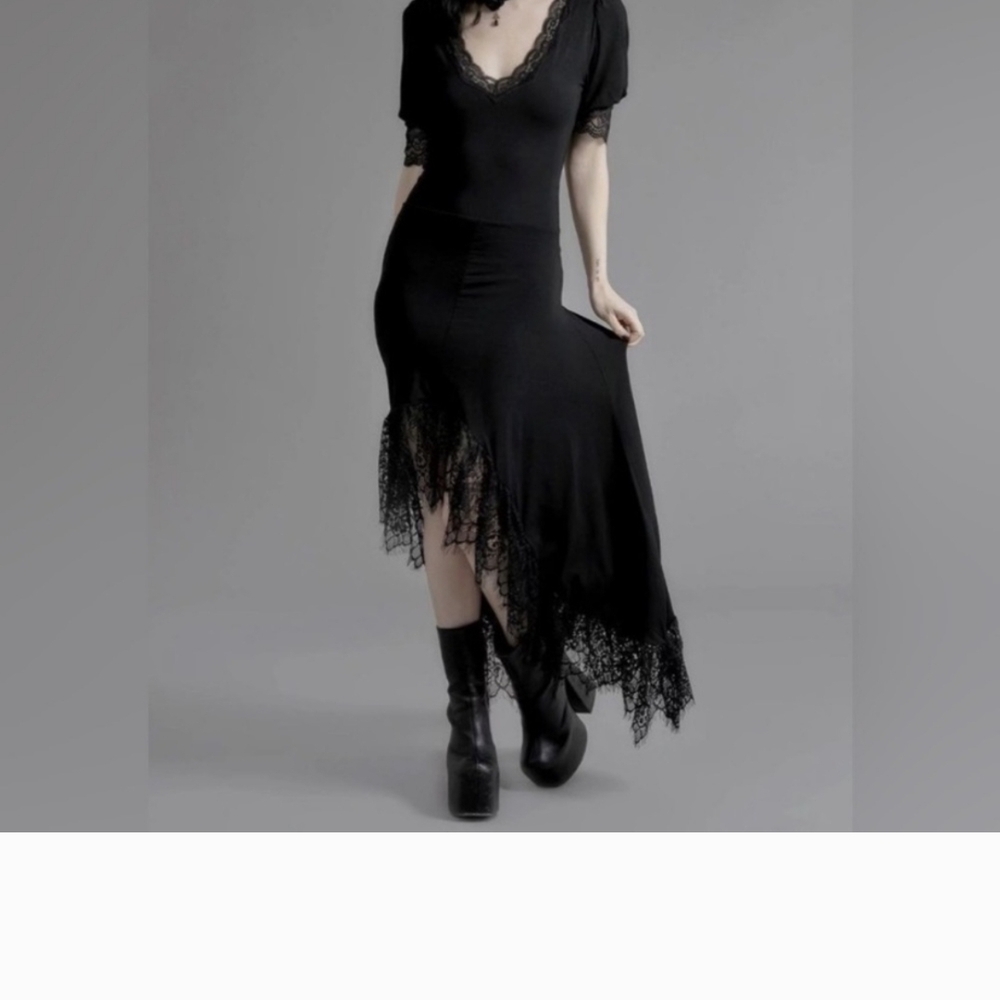 S. the Widow Black Asymmetrical V-Neck Sheath Dress